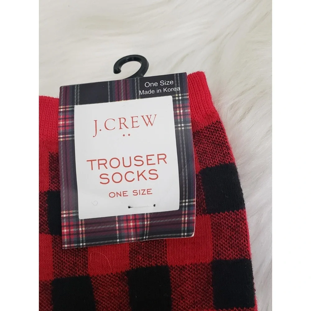 NEW J.Crew Women's Socks 1 pair‎ Red Plaid Trouser Buffalo Black Red Holiday